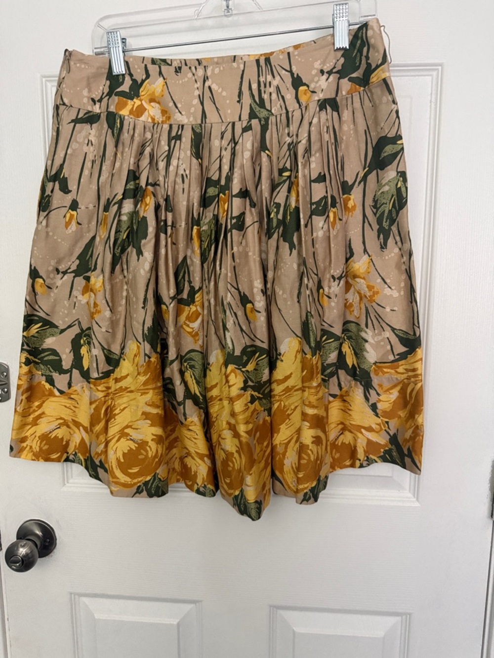 LOFT Beige Skirt with Mustard Floral Border